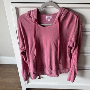 Sundry Rose Pink Distressed Hooded Pullover Sweatshirt